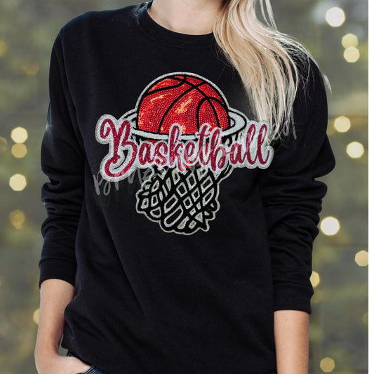 Basketball Patch Red Basketball Sequins Script /Chenille Hoop Iron On