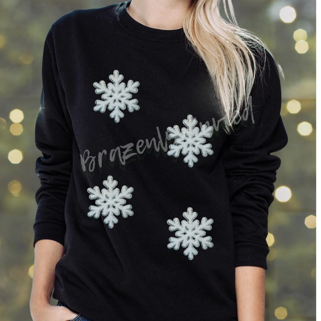 5 Inch Snowflake Patch | White Chenille with Silver Backing Snowflake Applique Christmas Iron On