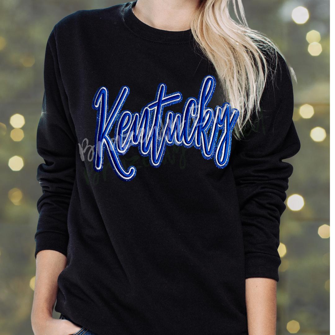 Kentucky Patch Blue Embroidered Script Iron On Applique