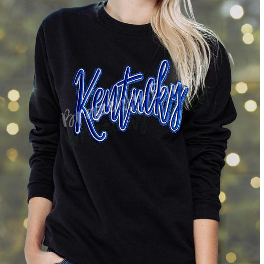 Kentucky Patch Blue Embroidered Script Iron On Applique