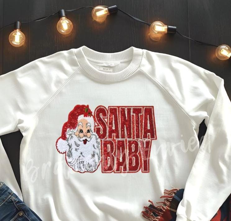 Santa Baby Patch | Chenille-Sequins  Christmas Iron On Patch |  Holiday Applique