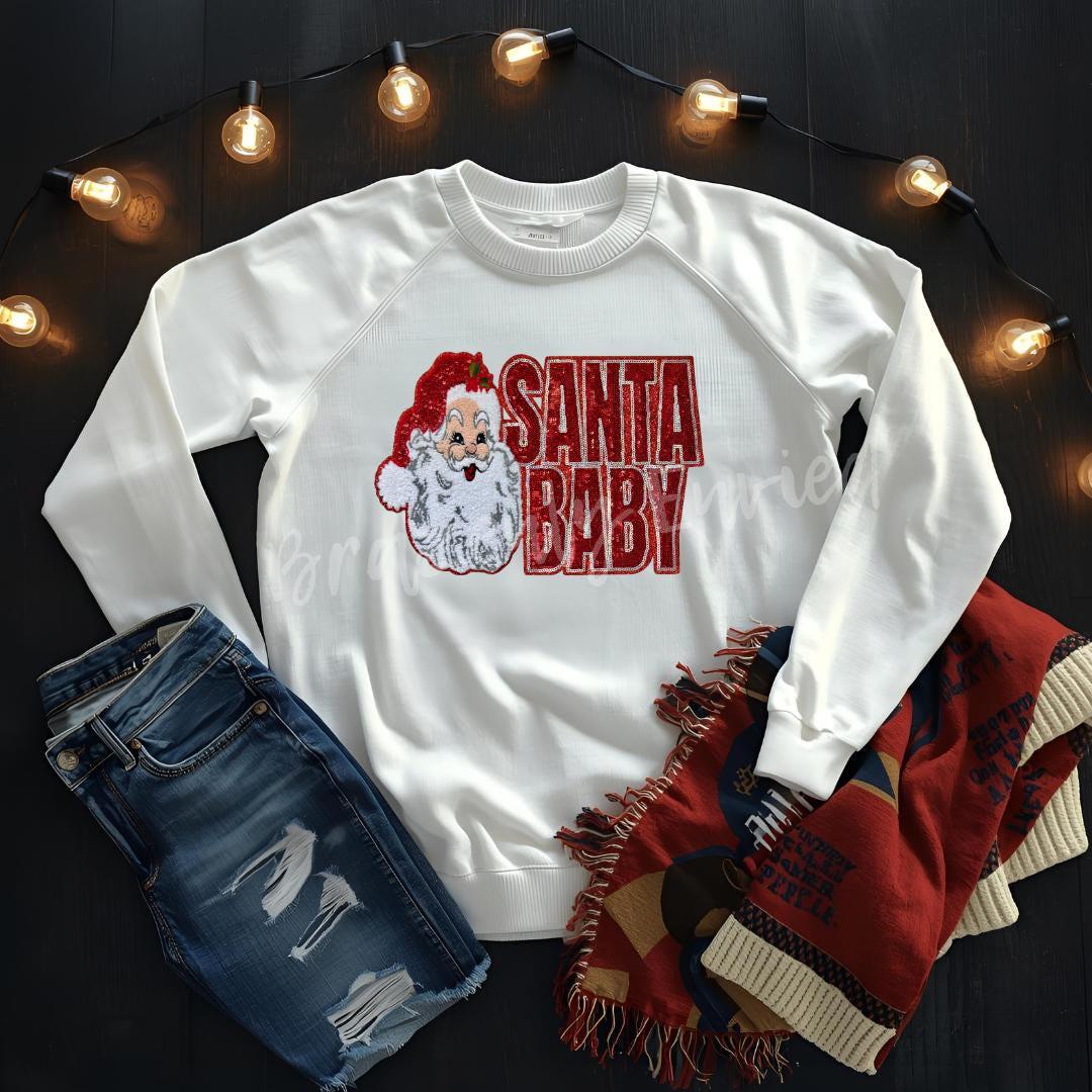 Santa Baby Patch | Chenille-Sequins  Christmas Iron On Patch |  Holiday Applique