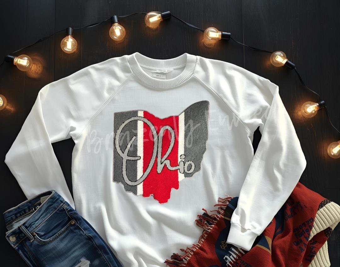 Ohio Patch| Ohio Chenille Patch |State of Ohio Script Chenille Iron On Applique