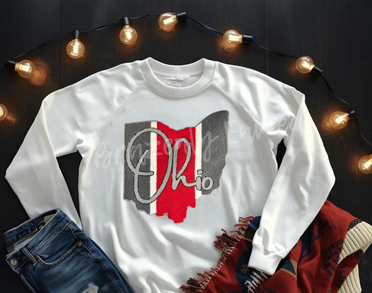 Ohio Patch| Ohio Chenille Patch |State of Ohio Script Chenille Iron On Applique