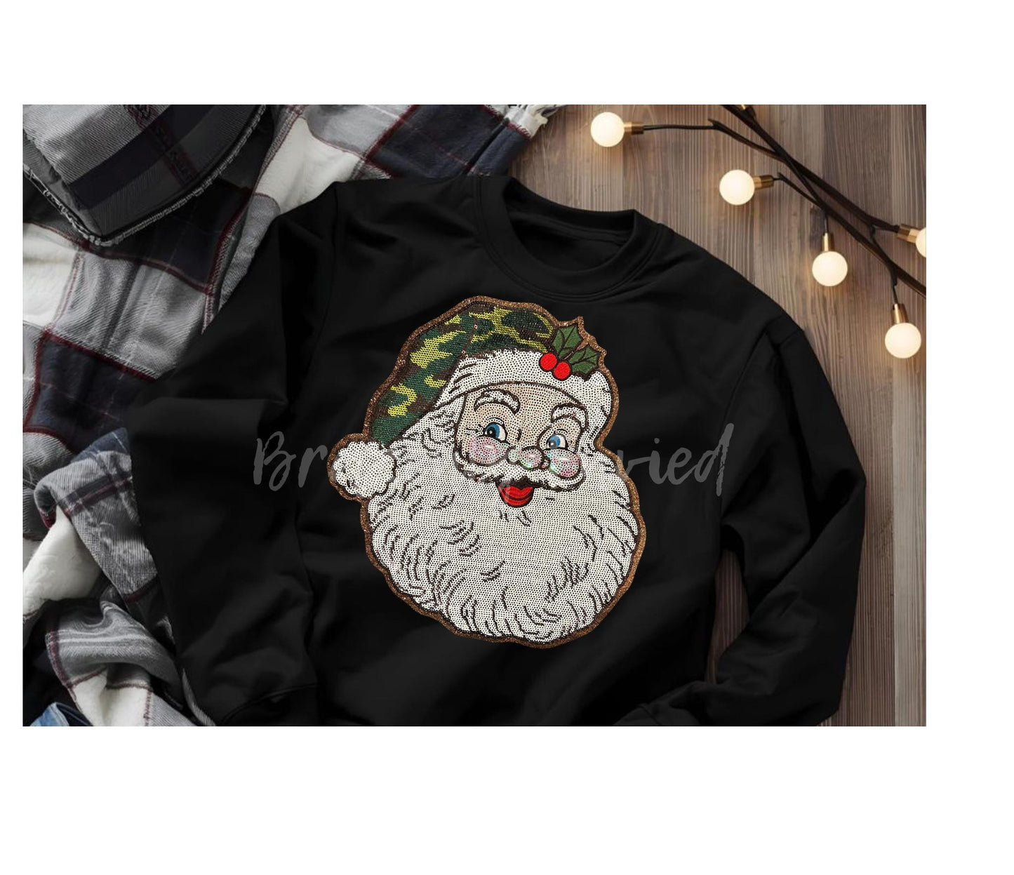 Santa Patch | Camouflage Sequins Holiday Iron On Christmas Applique