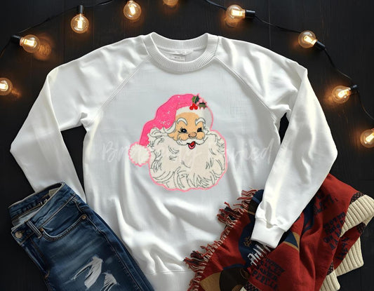 Santa Patch | Pink Sequins Hat with Chenille Santa Face Christmas  Patch
