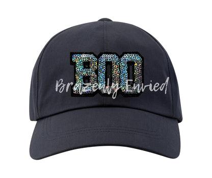 New Halloween trucker Hat  Boo Sequins Patch Silver