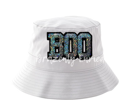 New Halloween trucker Hat  Boo Sequins Patch Silver