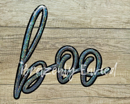 Halloween Patch Silver Boo Script Sequins Patch