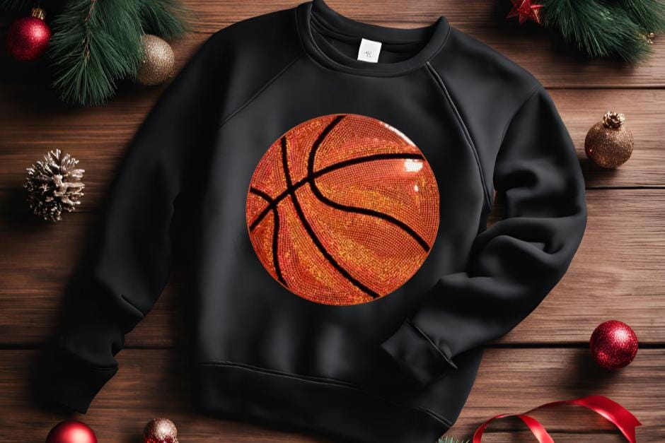 Basketball Sequin Patch - Sports Iron On Applique (11.25 Inch)