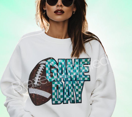 NEW Game Day Football Patch | Sequins Football Checkerboard Patch-TEAL