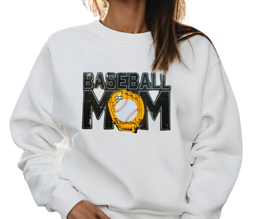 Baseball Mom Sequins Patch: Embroidered Mit, Heat Press Ready (11.5"W x 7.5"H)