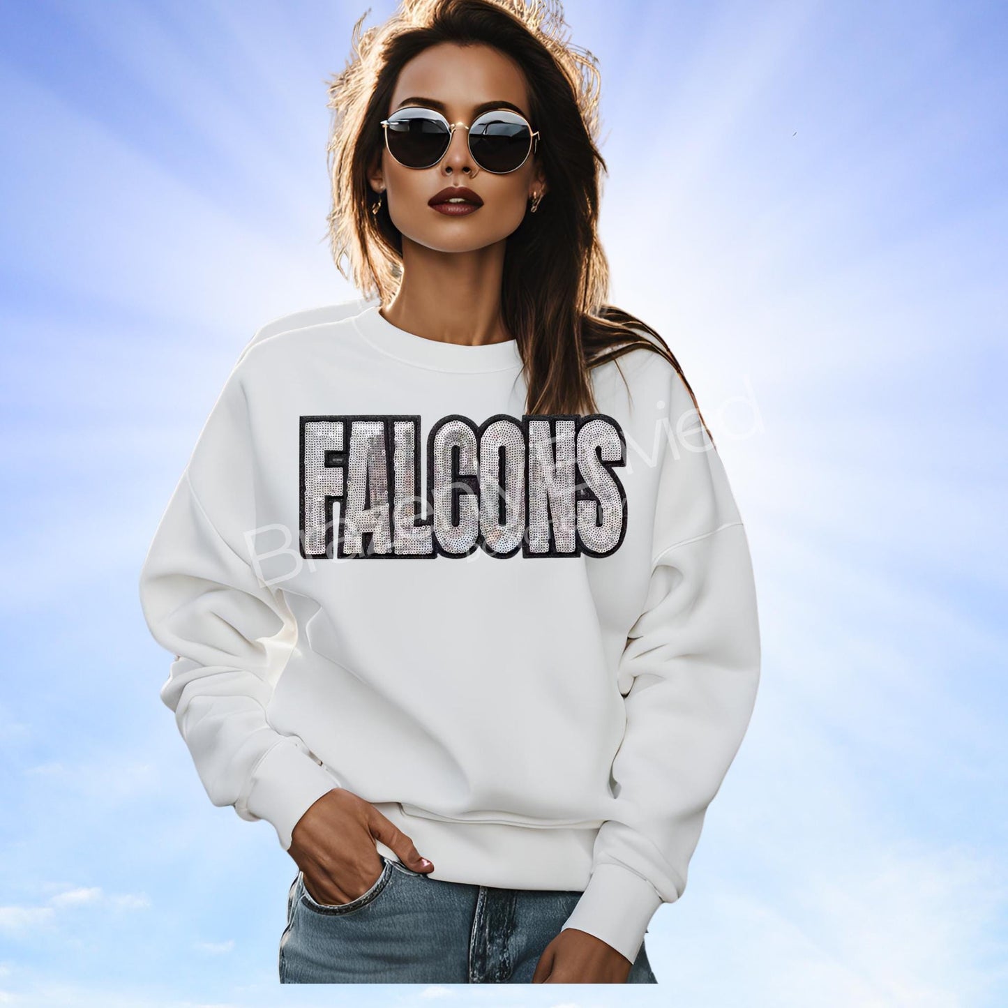 FALCONS Patch| Silver Sequins with Black Glitter Backing