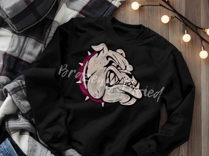 Bulldog Patch | Iron-On Applique | Sequins with Maroon Collar