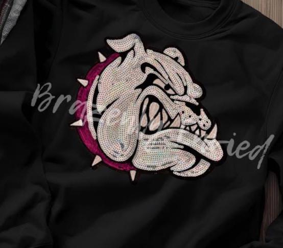 Bulldog Patch | Iron-On Applique | Sequins with Maroon Collar