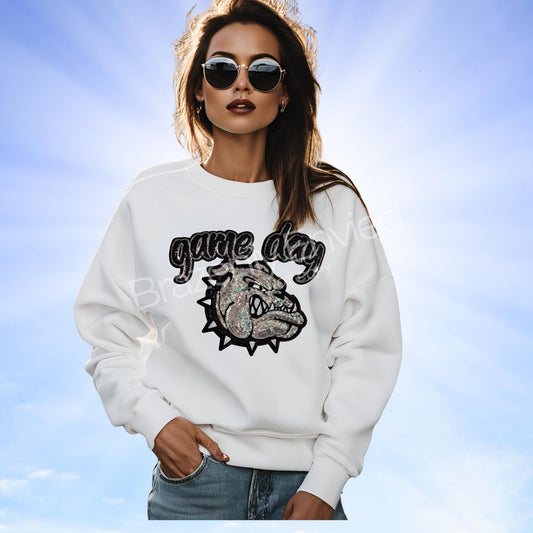 Bulldog Patch| Game Day Black Collar Patch| Iron On Patch| Sequins Bulldog Patch |Great Game Day Patch| Mascot Patch Great Sports Patch