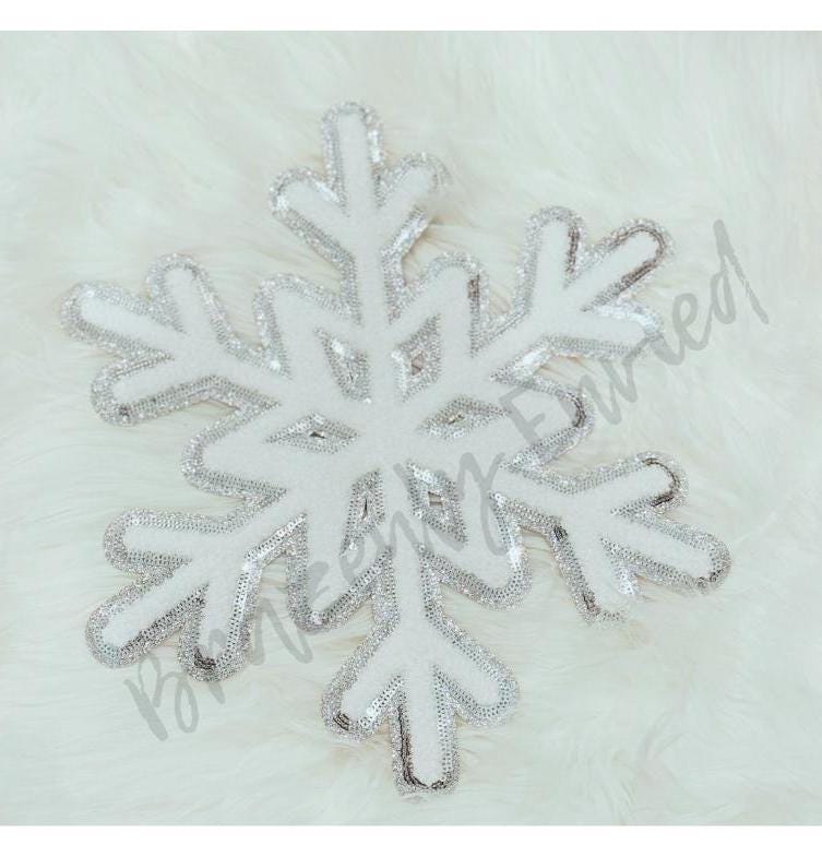 Snowflake Patch | White Chenille with Silver Backing Snowflake Patch Great Christmas Patch