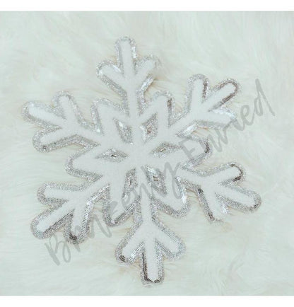 Snowflake Patch | White Chenille with Silver Backing Snowflake Patch Great Christmas Patch