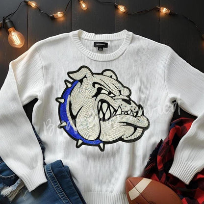 Bulldog Patch | Terries Iron-On Applique | Bulldogs Sequins with Blue Collar