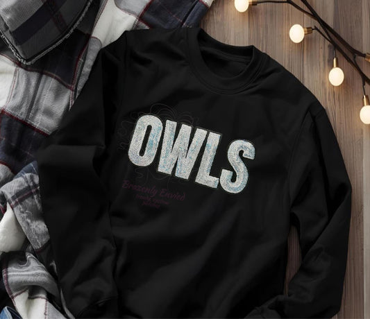 Owls Patch: Silver Sequins Iron On Applique