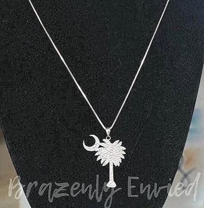 Palm Tree Moon Pendant - 18" Box Chain Sterling Silver