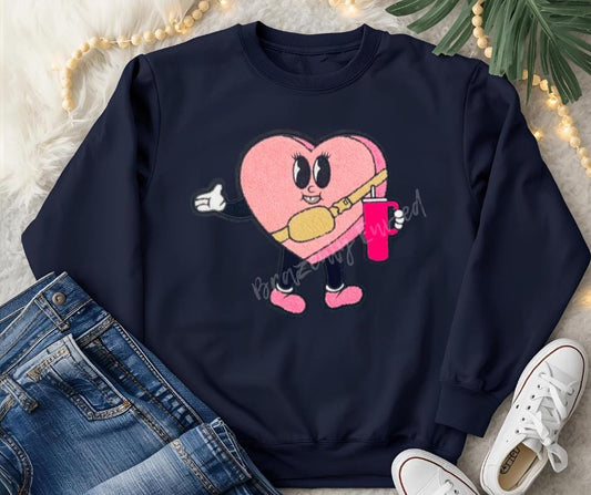 Valentines Patch  Chenille Iron On  Pink Heart Applique