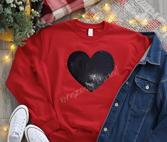 Heart Patch Sequins Iron On Applique Black Sequins 12" W x 10.25" H