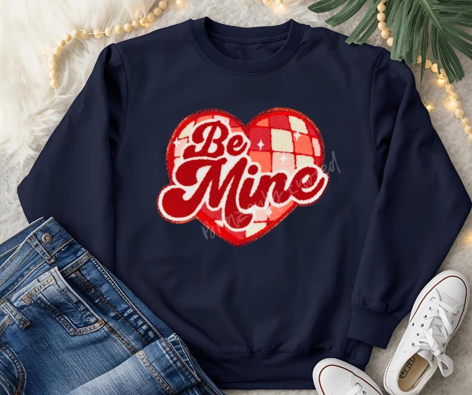 Valentine Patch - Be Mine Heart Valentine Chenille Iron On Applique