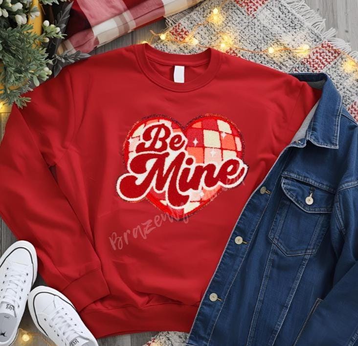 Valentine Patch - Be Mine Heart Valentine Chenille Iron On Applique