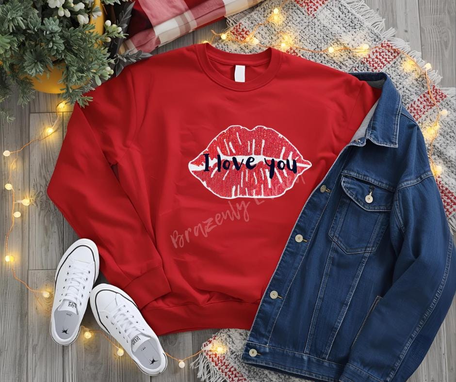 Valentine Patch Sequins Lips I Love You Iron On Applique