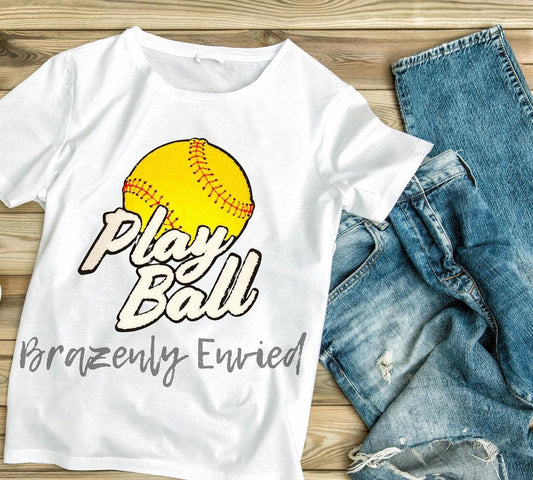 Softball Chenille Patch: Play Ball Iron On Applique (11.5" H x 9" W)