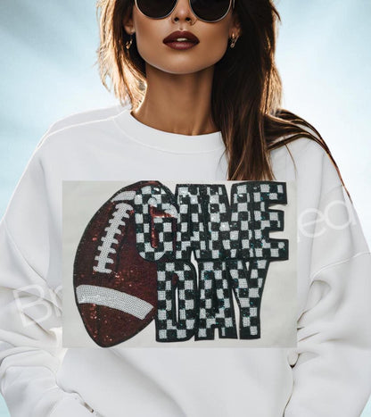 NEW Game Day Football Patch | Sequins Football Checkerboard Patch-BLACK