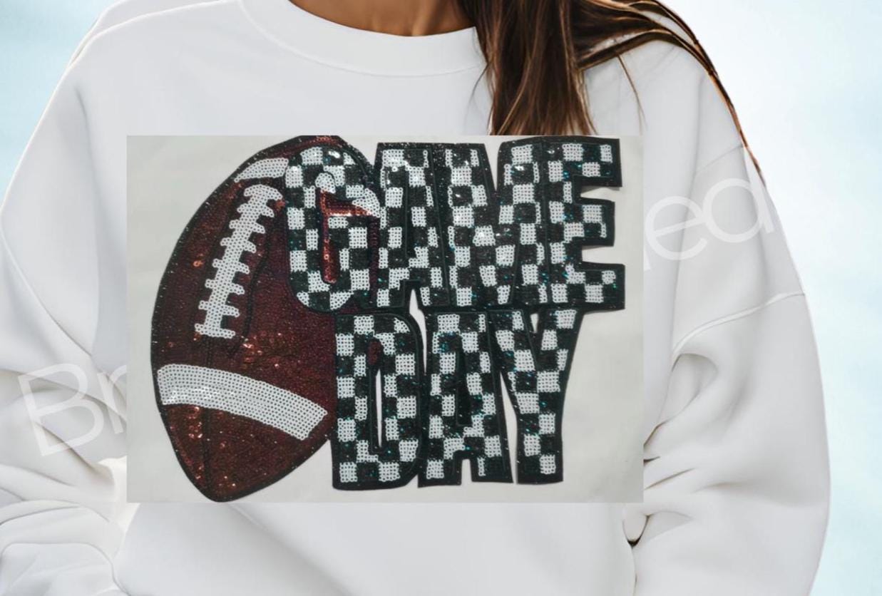 NEW Game Day Football Patch | Sequins Football Checkerboard Patch-BLACK