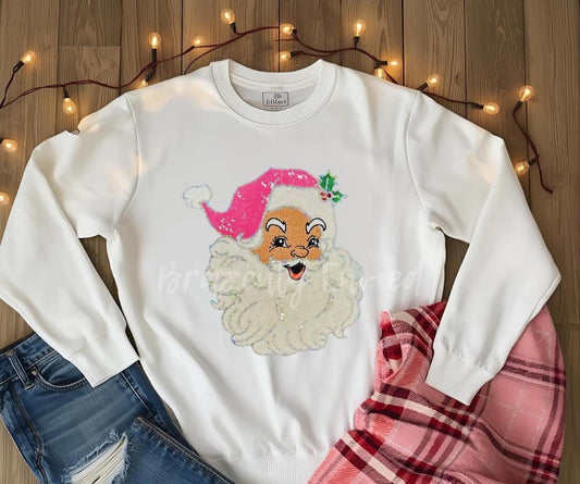 Santa Patch | Pink Sequins Hat with Chenille Santa Face Christmas  Patch