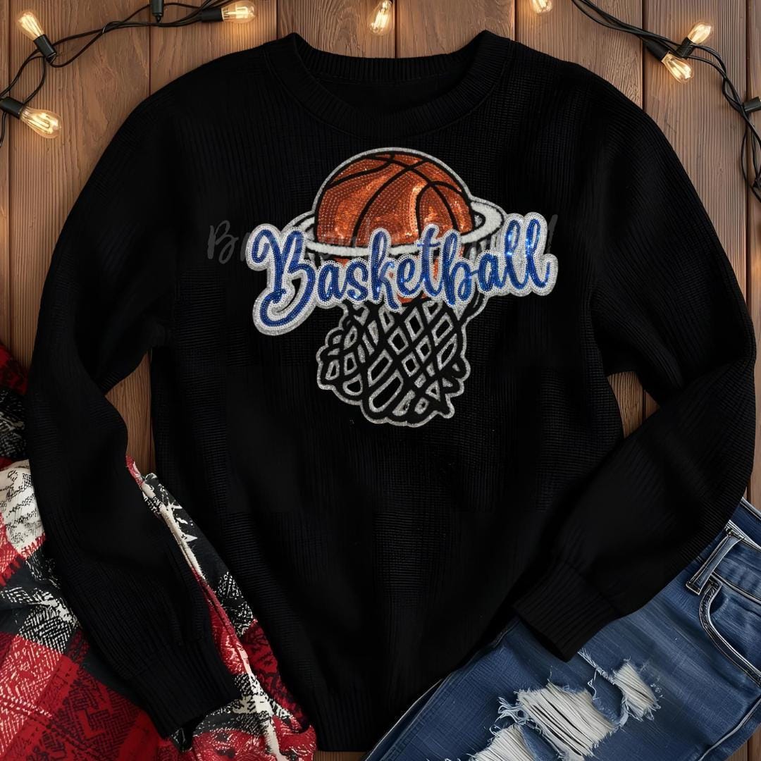 Basketball Patch Blue Script Sequins and Chenille Patch