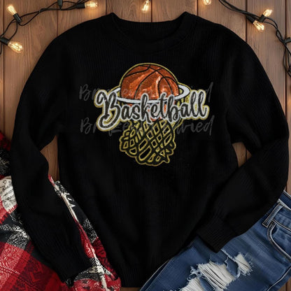 Basketball Patch  Black and Gold Sequin Chenille Applique