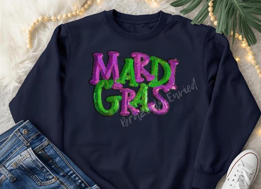 Mardi Gras Sequin Patch - Heat Press Adhesive (11.5"Wx9"H)