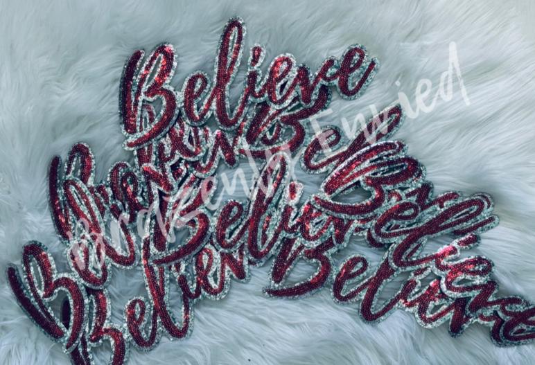 Christmas Patch | Believe Sequins Patch | Iron On Patch | Red and Silver Patch | Christmas Sequins Patch | Great for Christmas Shirt
