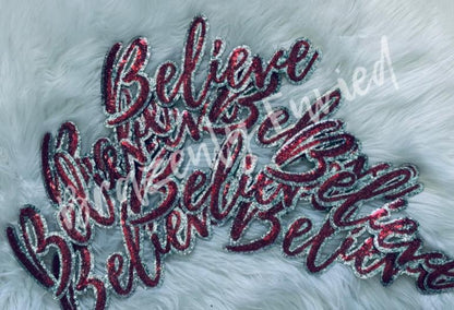 Christmas Patch | Believe Sequins Patch | Iron On Patch | Red and Silver Patch | Christmas Sequins Patch | Great for Christmas Shirt