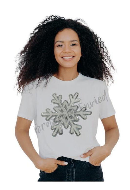 Snowflake Patch | White Chenille with Silver Backing Snowflake Patch Great Christmas Patch