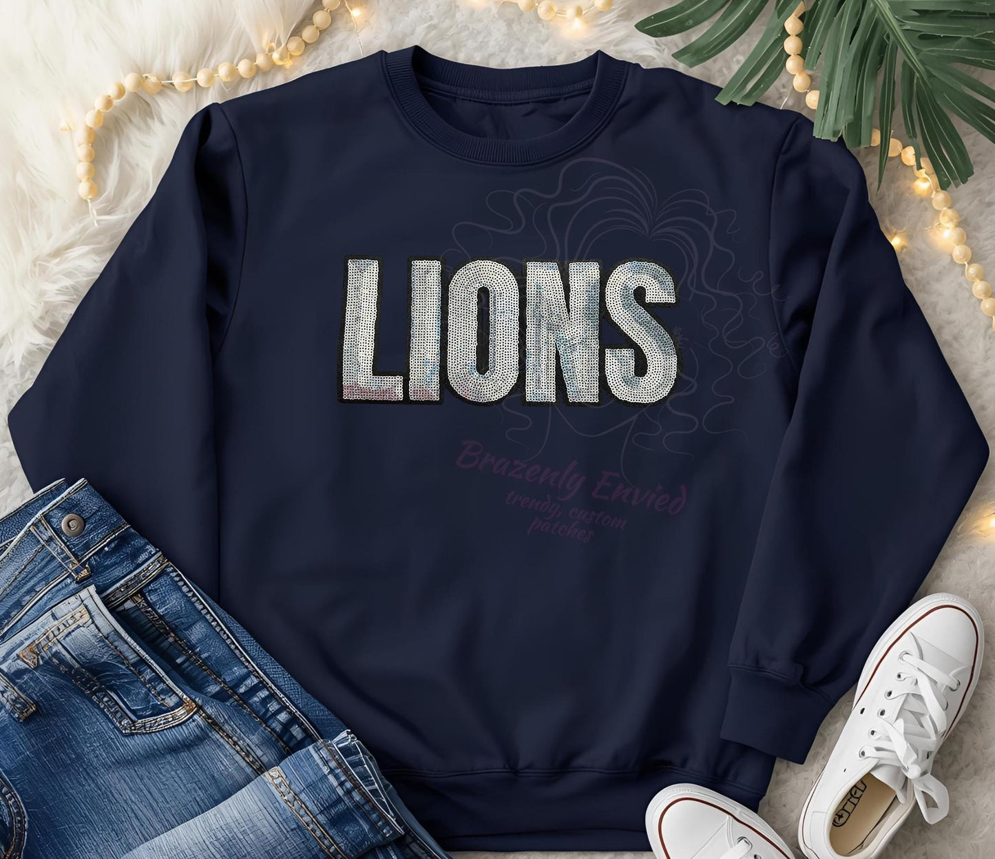 LIONS Patch: Silver Sequins Iron On Applique
