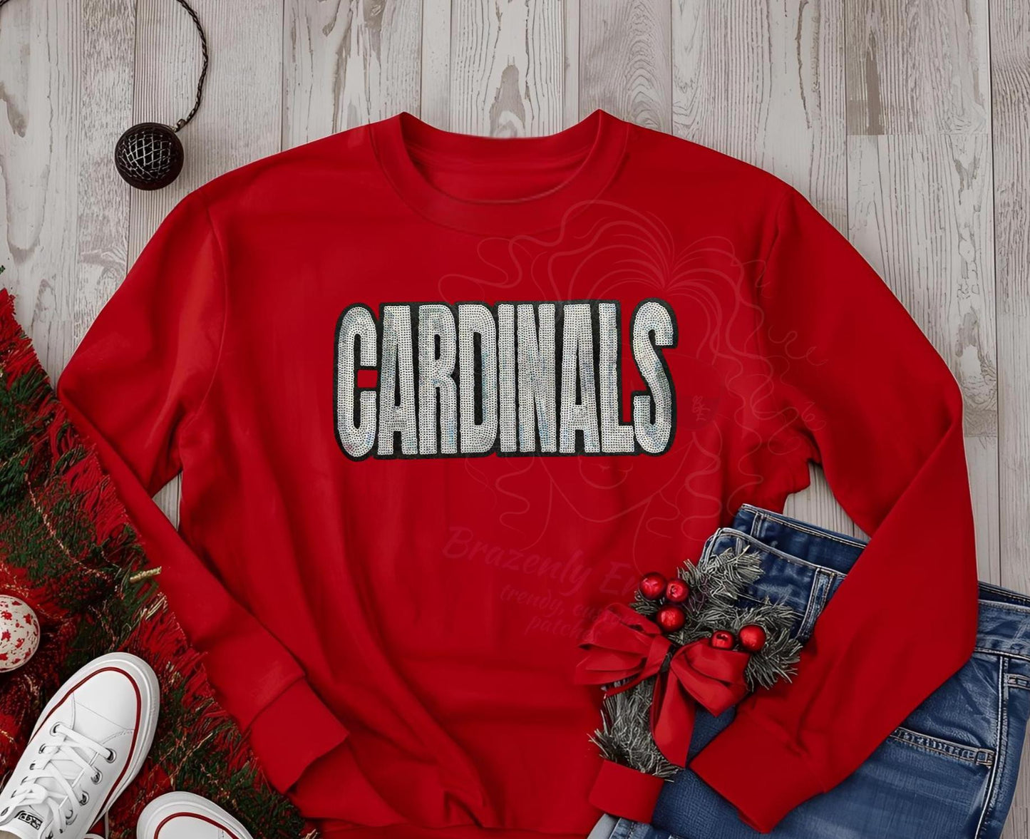 Cardinals Patch: Silver Sequins Iron On Applique