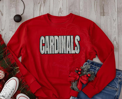 Cardinals Patch: Silver Sequins Iron On Applique