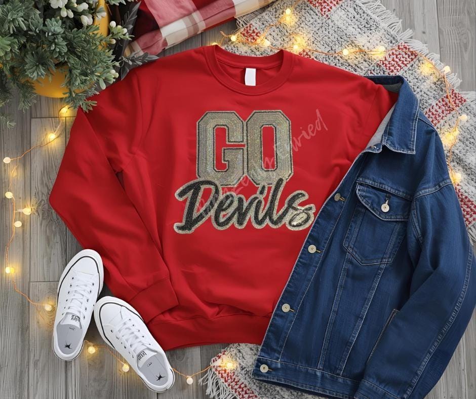 Devils Patch-Go Devils SILVER and Black Sequins Iron On