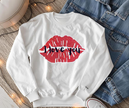 Valentine Patch Sequins Lips I Love You Iron On Applique