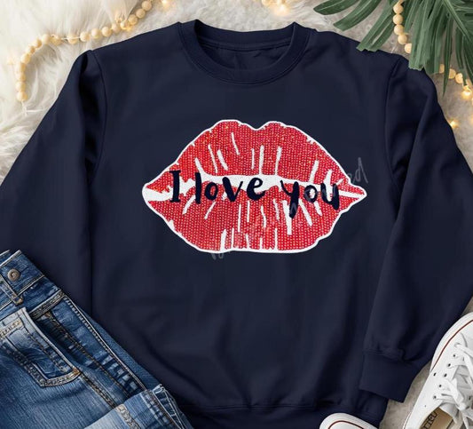 Valentine Patch Sequins Lips I Love You Iron On Applique