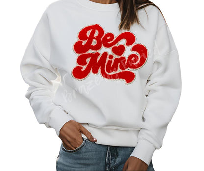 Red Chenille Valentines Patch - 'Be Mine' Iron On Applique