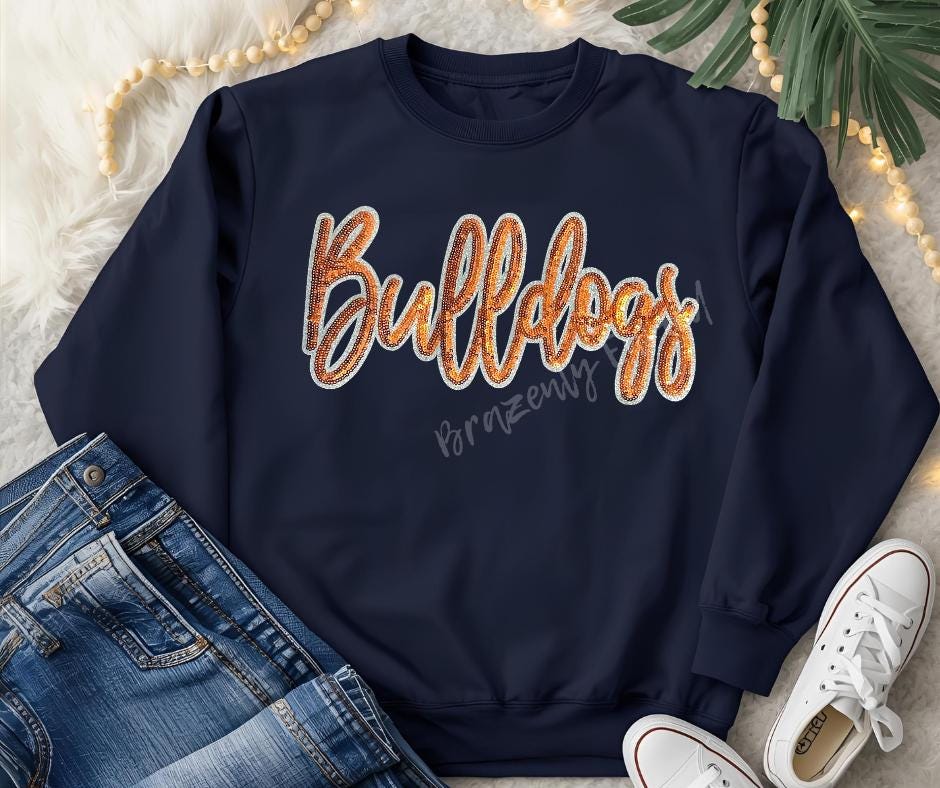 Bulldogs Patch | Iron-On Applique | Orange Sequins Script Patch