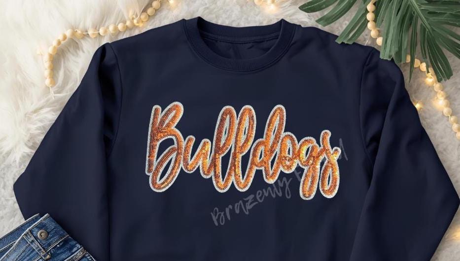 Bulldogs Patch | Iron-On Applique | Orange Sequins Script Patch