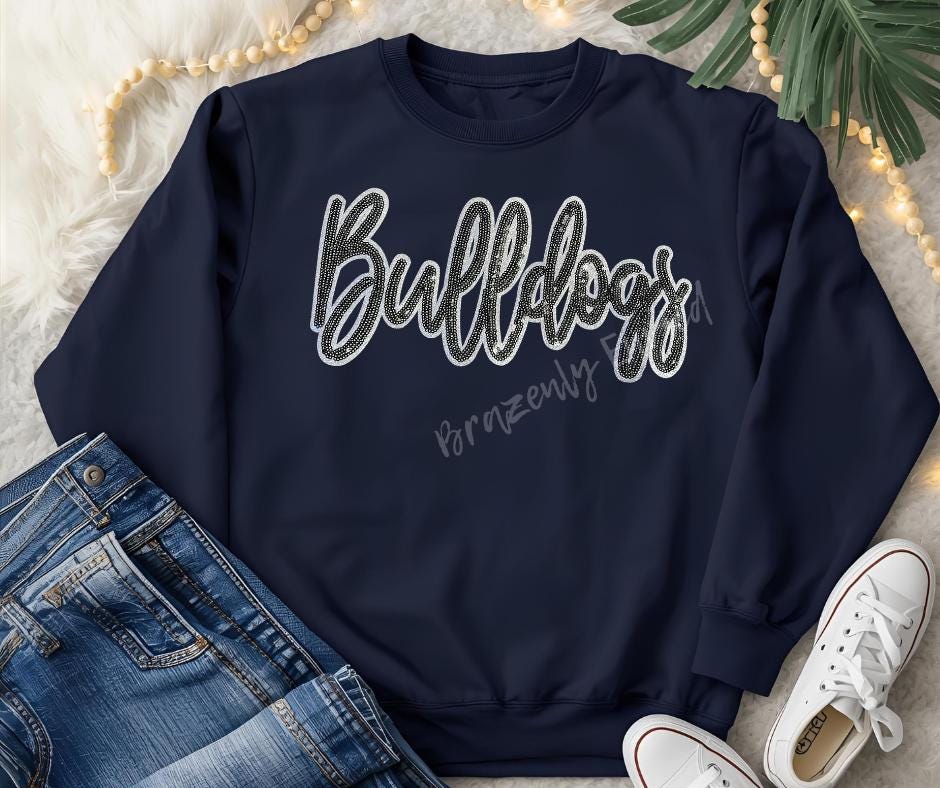Bulldogs Patch | Iron-On Applique | Black Sequins Script Patch